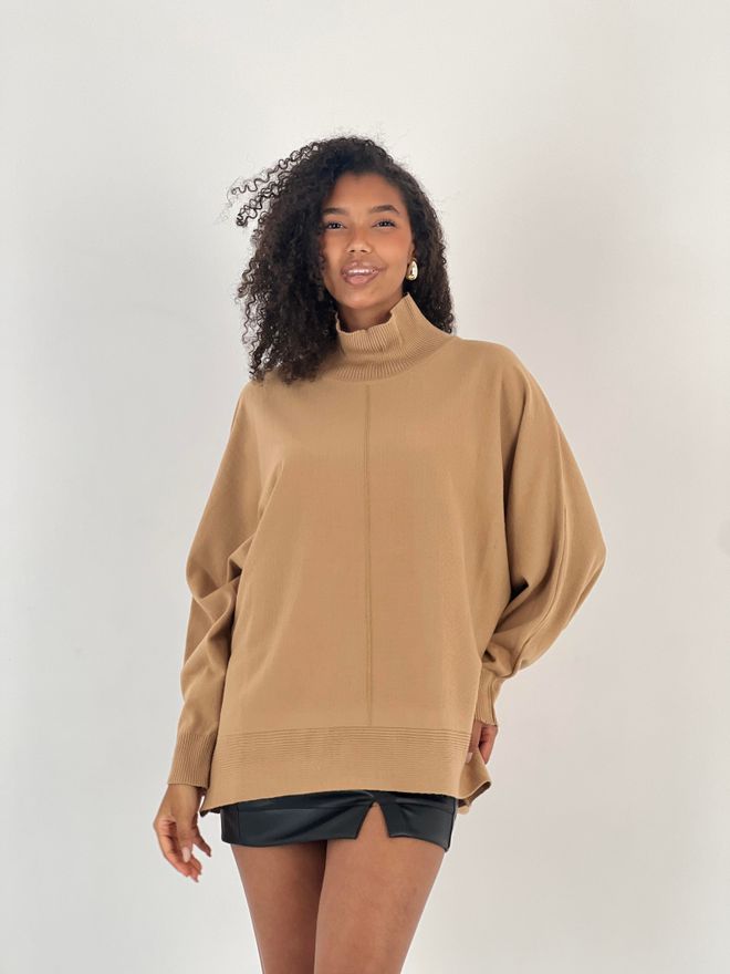MISS POEM Khaki Sweater Oversized Turtle Neck Long Sleeve Wholesale Clothing Modest