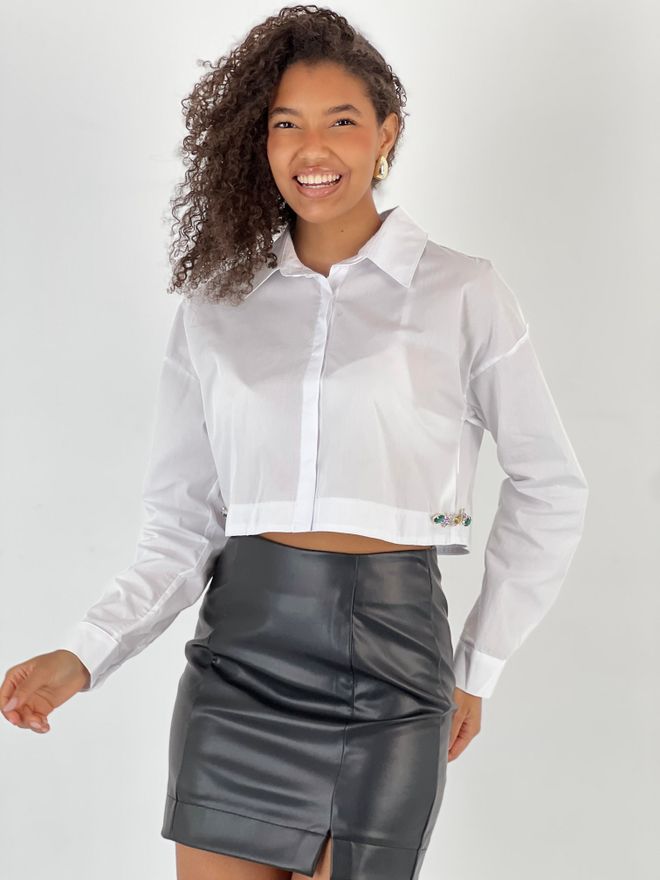 MISS POEM Camisa Corta Casual Blanca Con Botones Ropa al por mayor Casual