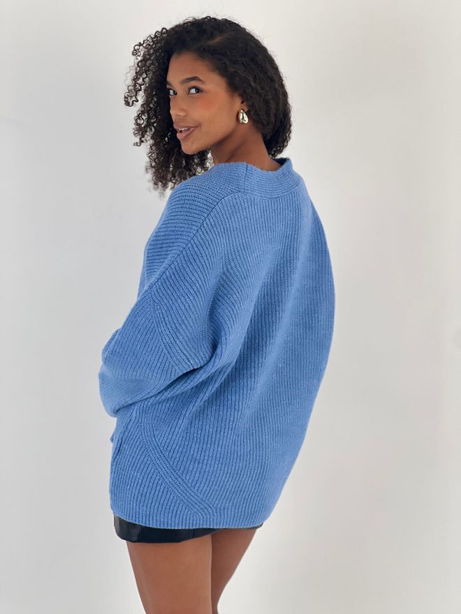 MISS POEM Blue Sweater Oversized V Neck For Casual Wear Wholesale Clothing Spring
