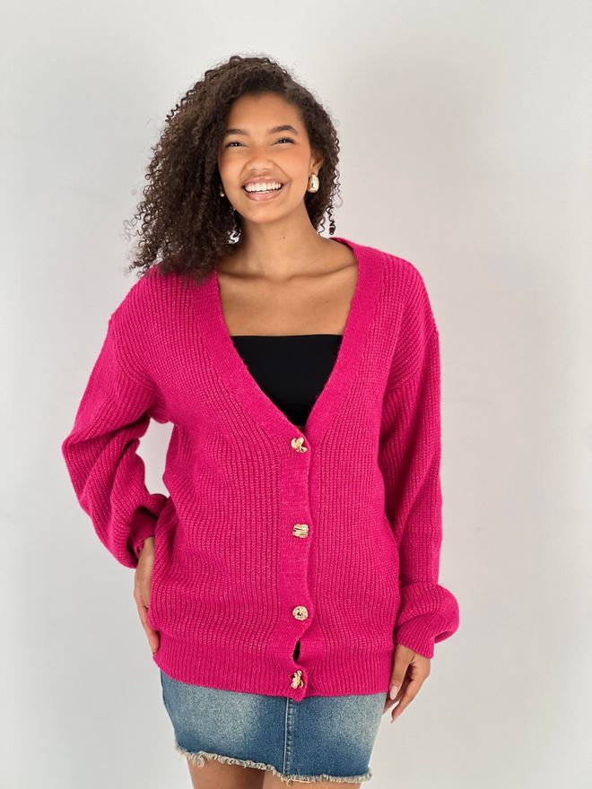 MISS POEM Fuchsia Casual Oversized Cardigan With V Neck Wholesale Clothing Casual