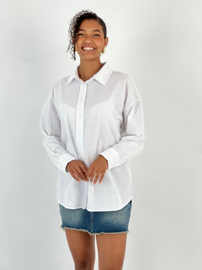 MISS POEM Chemise Blanche Grande Taille Avec Col Polo Vêtements en gros Décontracté