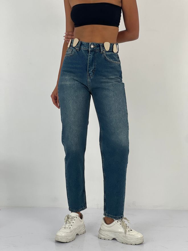 MISS POEM Blue Mom Jeans With High Waist And Buttoned Closure Wholesale Clothing Casual