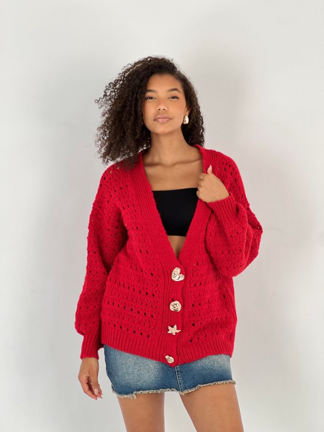 MISS POEM Gilet Rouge Grande Taille Boutonné Encolure En V Manches Longues Vêtements en gros Décontracté