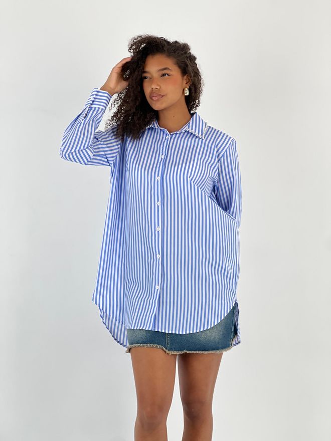 MISS POEM Camisa Azul Oversize A Rayas Con Cuello Polo Ropa al por mayor Casual