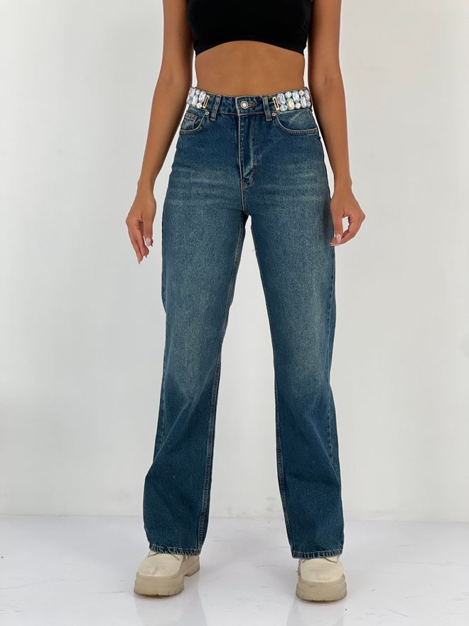 MISS POEM Vaqueros Mom Azules Casual Streetwear Con Pierna Ancha Ropa al por mayor Casual