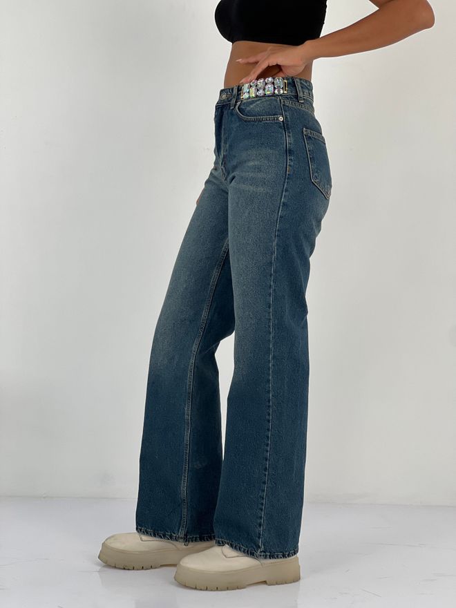 MISS POEM Blue Casual Streetwear Mom Jeans With Wide Leg Wholesale Clothing Lounge