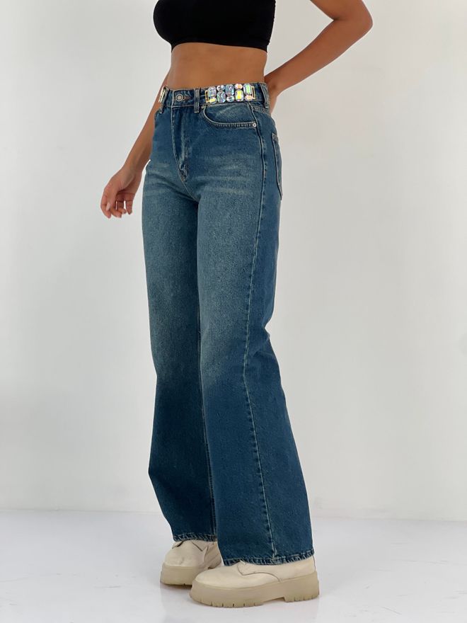 MISS POEM Blue Casual Streetwear Mom Jeans With Wide Leg Wholesale Clothing 1