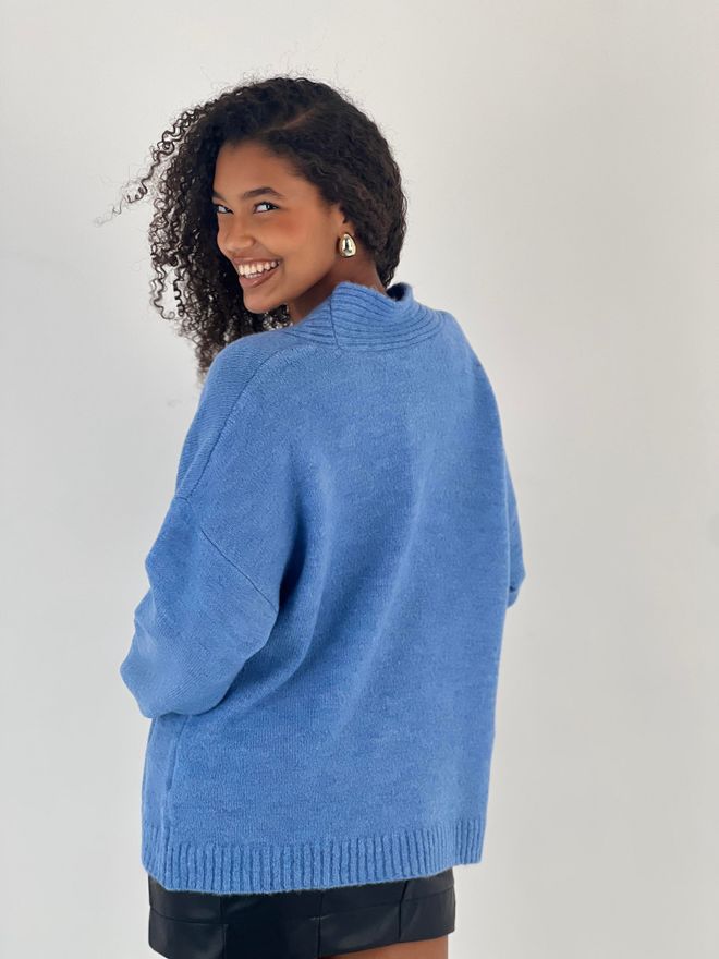 MISS POEM Blue Oversized V Neck Sweater With Long Sleeves Wholesale Clothing Spring