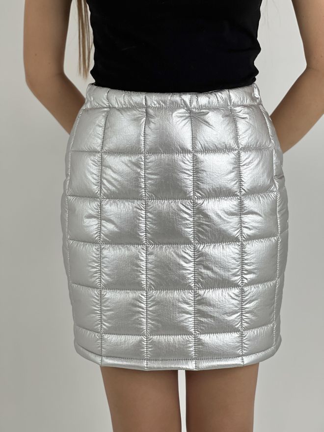 MISS POEM Jupe Moulante Mini Argentée Taille Haute Vêtements en gros Décontracté