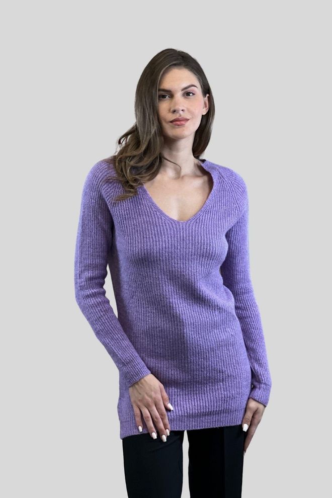 MISS POEM Purple Sweater Slim Fit V Neck Long Sleeve Wholesale Clothing Casual