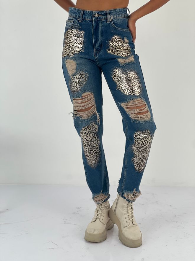 MISS POEM Mavi Günlük Sokak Tarzı Mom Kot Pantolon Toptan Giyim Gündelik