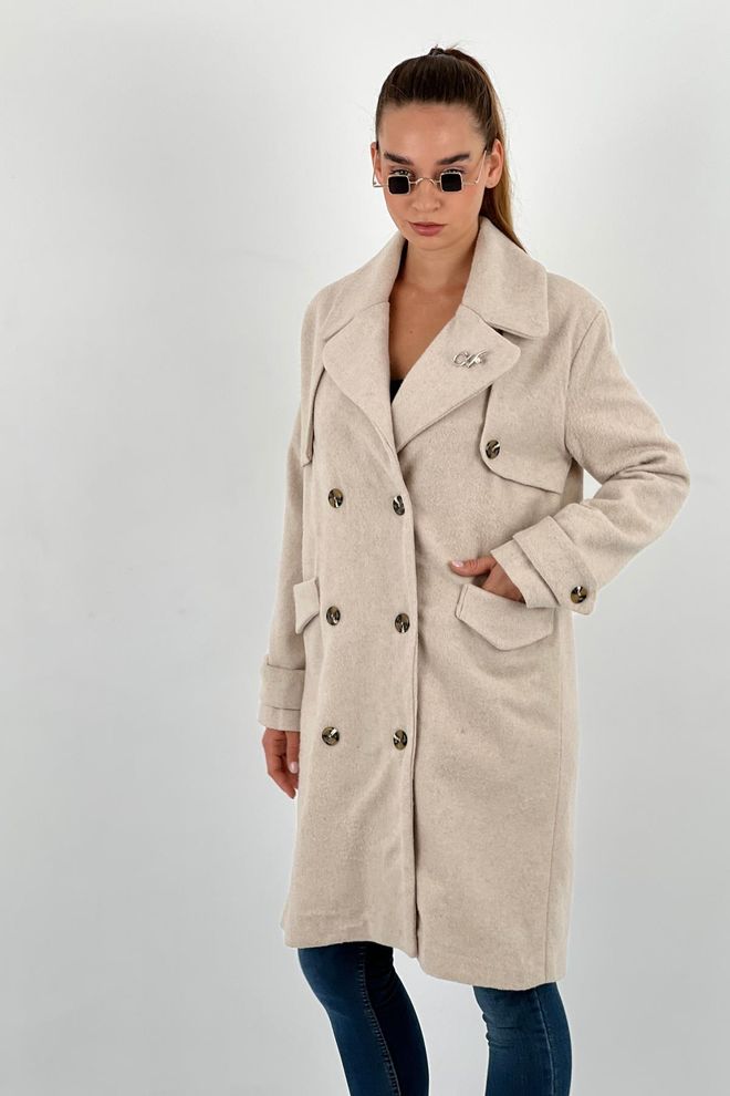 MISS POEM Beige Elegant Double Breasted Long Coat Wholesale Clothing Winter