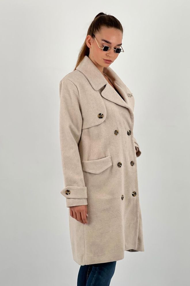 MISS POEM Beige Elegant Double Breasted Long Coat Wholesale Clothing Vintage