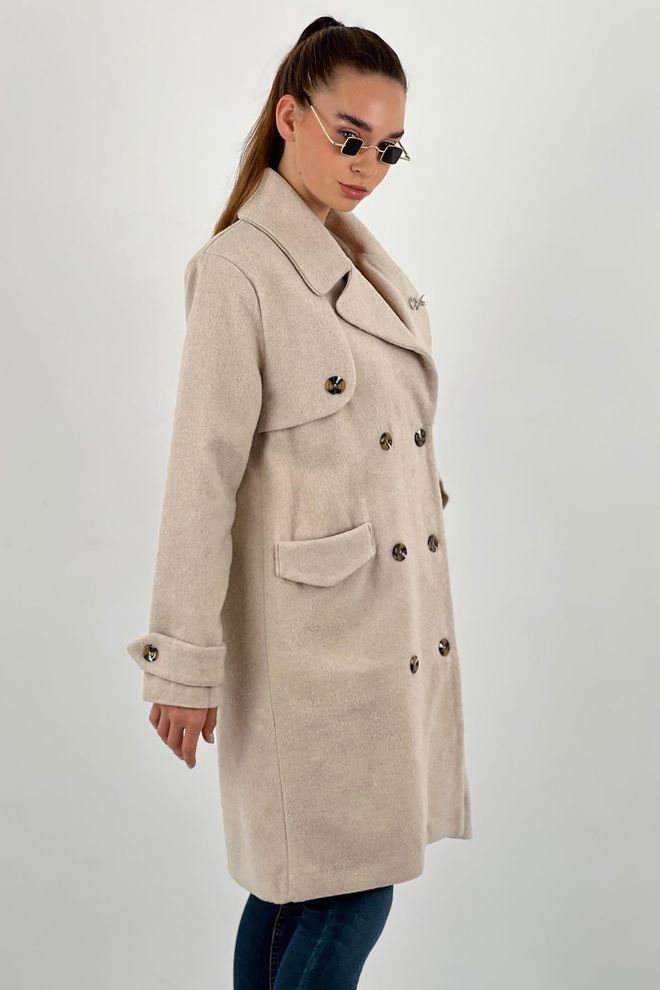 MISS POEM Beige Elegant Double Breasted Long Coat Wholesale Clothing 5