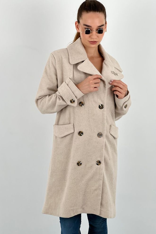 MISS POEM Beige Elegant Double Breasted Long Coat Wholesale Clothing Lounge