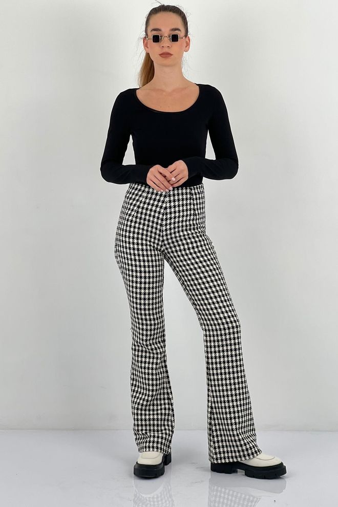 MISS POEM Juodos Spalvos Retro Mom Kelnės Su Houndstooth Raštu Didmeninė prekyba drabužiais Kokteilinė