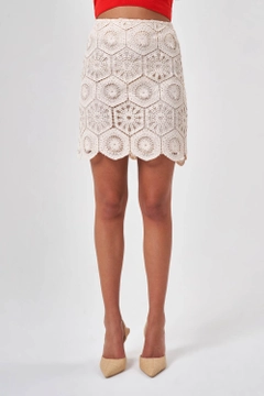 عارض ملابس بالجملة يرتدي MZC10017 - Esila Guipure Skirt - Beige، تركي بالجملة جيبة من MZL Collection