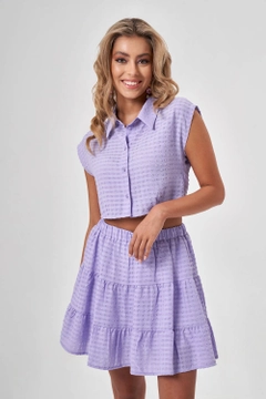A wholesale clothing model wears MZC10149 - Blouse - Lilac, Turkish wholesale Blouse of MZL Collection