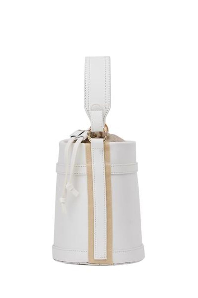 Madamra Kontrast Dikişli Kova El Ve Omuz Çanta Beyaz Toptan Giyim 3