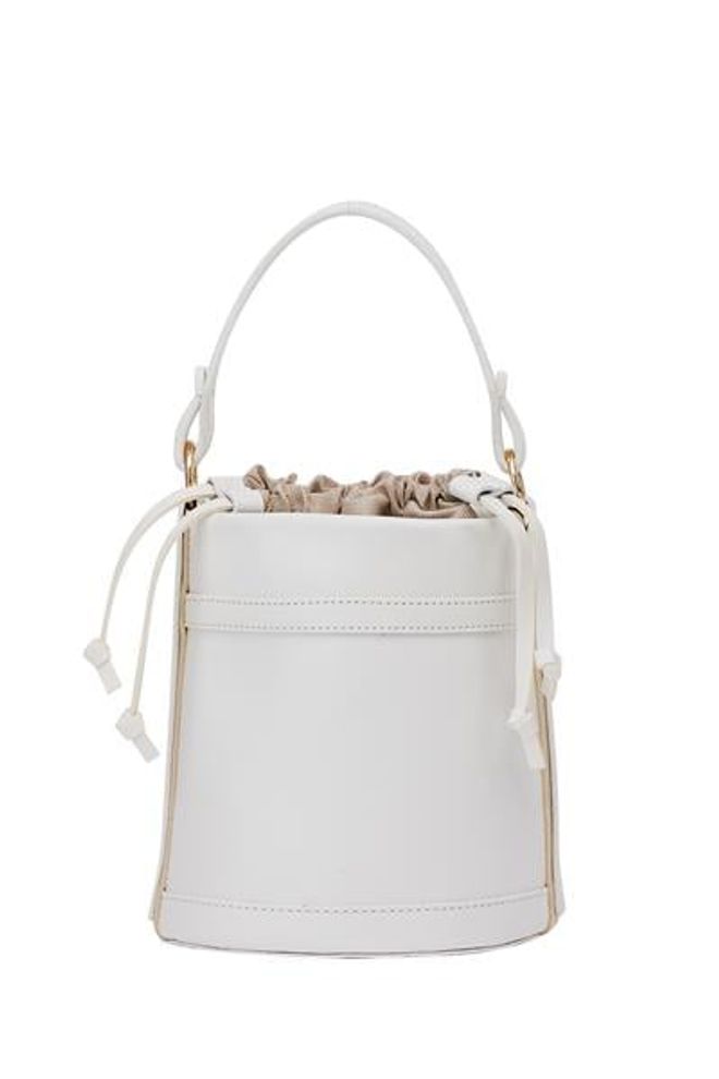 Madamra Kontrast Dikişli Kova El Ve Omuz Çanta Beyaz Toptan Giyim 2