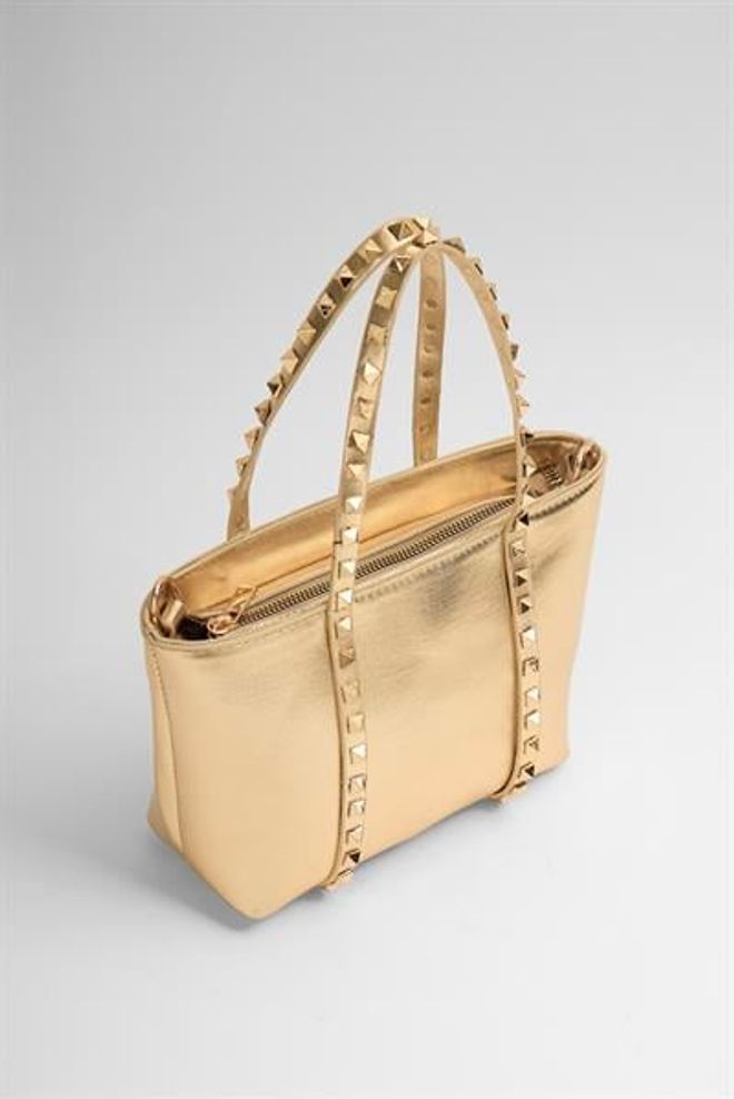 Madamra Altın Kadın Küçük Boy Zımba Detaylı Pu Deri Tokalı El Ve Omuz Çantası Toptan Giyim 4