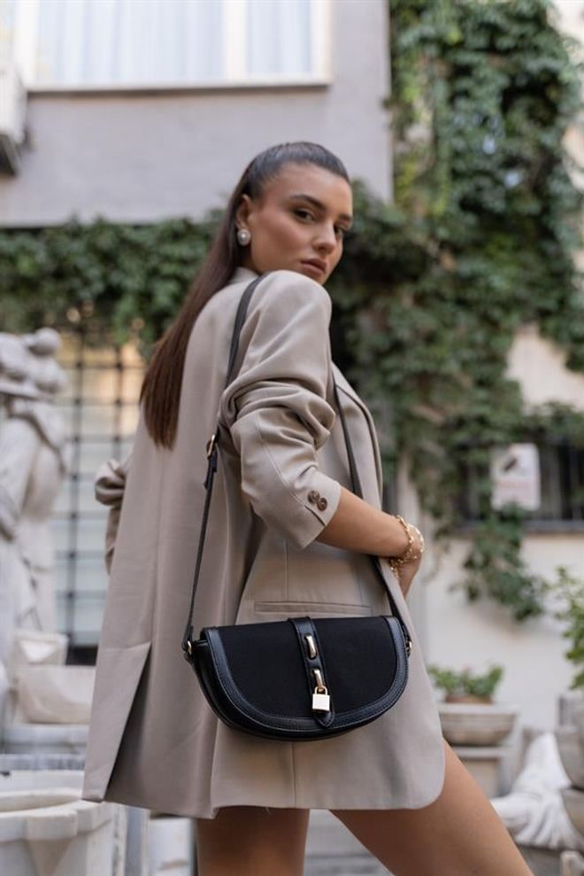 Madamra Diva Contrast Design Cross Strap Moteriška Rankinė Juoda Didmeninė prekyba drabužiais 0