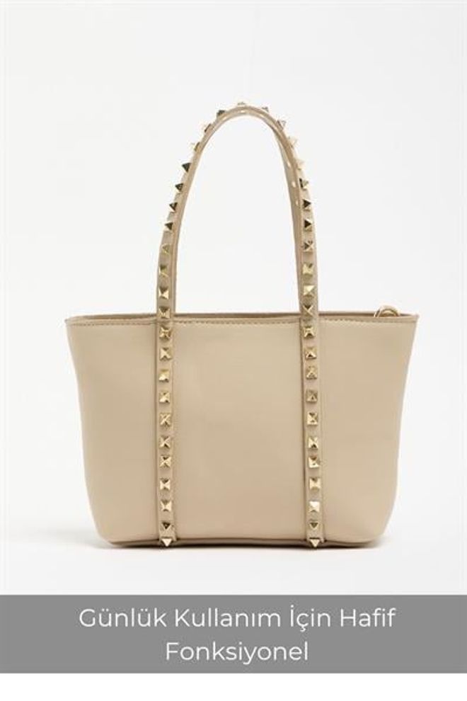 Madamra Vizon Kadın Küçük Boy Zımba Detaylı Pu Deri Tokalı El Ve Omuz Çantası Toptan Giyim 2