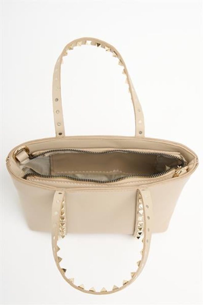 Madamra Vizon Kadın Küçük Boy Zımba Detaylı Pu Deri Tokalı El Ve Omuz Çantası Toptan Giyim 4