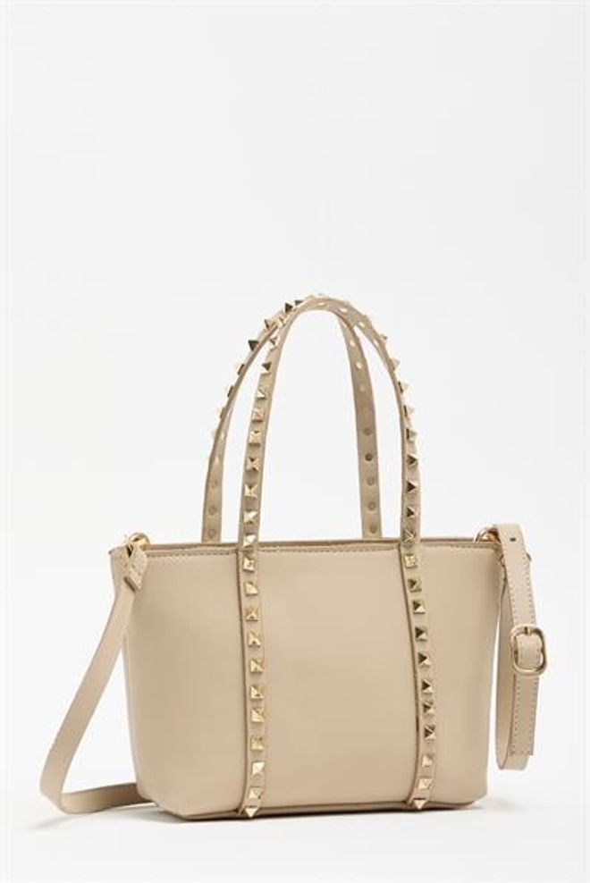 Madamra Vizon Kadın Küçük Boy Zımba Detaylı Pu Deri Tokalı El Ve Omuz Çantası Toptan Giyim 3