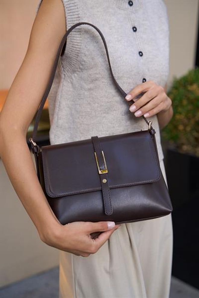 Madamra Merry Gold Toka Detaylı El Ve Omuz Çantası Kahverengi Toptan Giyim 0