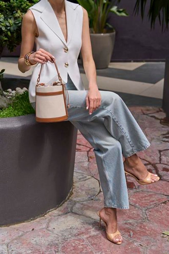 Madamra Kontrast Dikişli Kova El Ve Omuz Çanta Kanvas taba Toptan Giyim 2