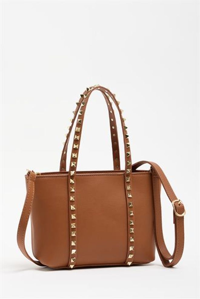 Madamra Taba Kadın Küçük Boy Zımba Detaylı Pu Deri Tokalı El Ve Omuz Çantası Toptan Giyim 4