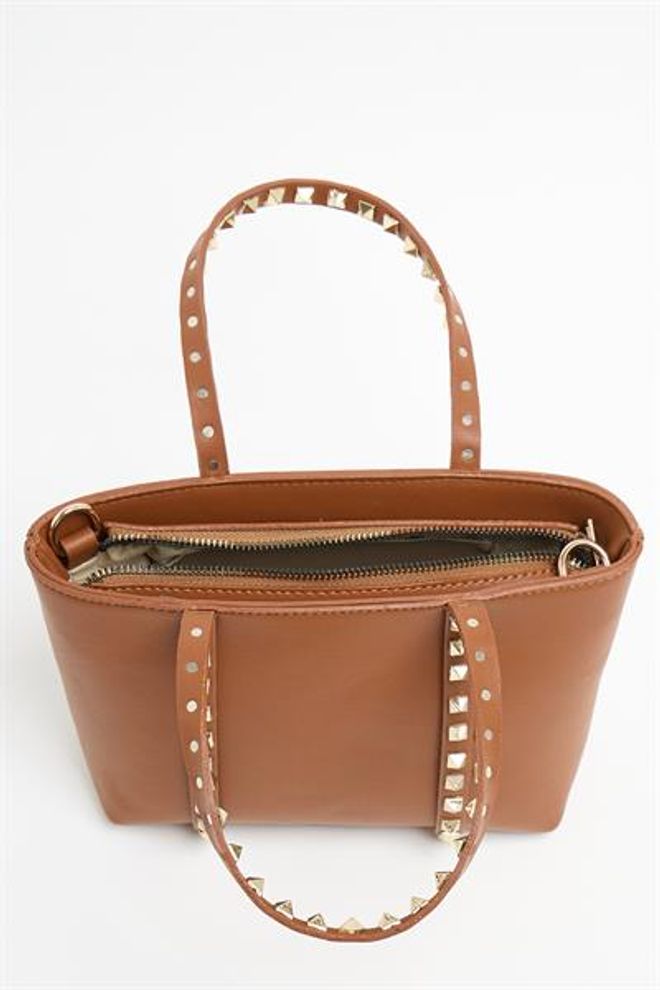 Madamra Taba Kadın Küçük Boy Zımba Detaylı Pu Deri Tokalı El Ve Omuz Çantası Toptan Giyim 3