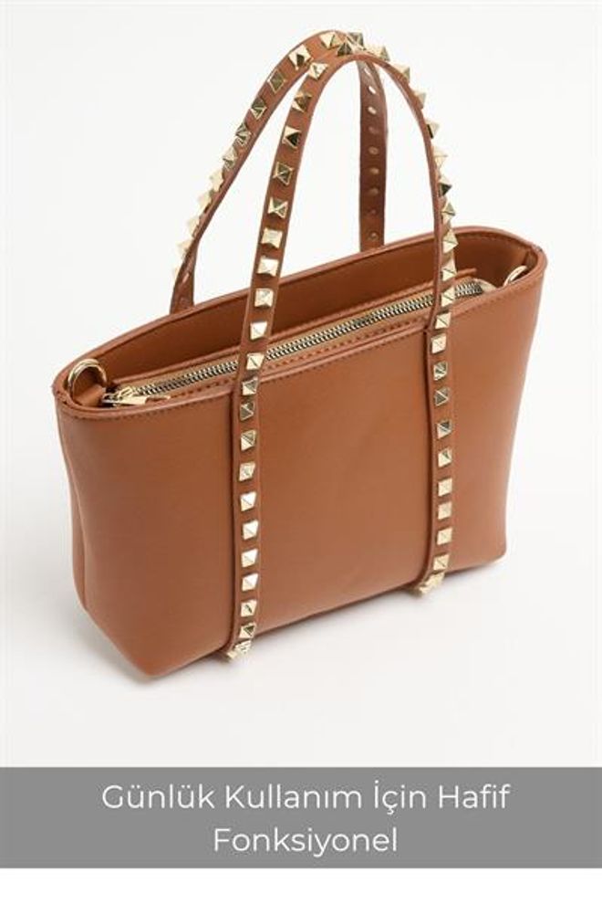 Madamra Taba Kadın Küçük Boy Zımba Detaylı Pu Deri Tokalı El Ve Omuz Çantası Toptan Giyim 1