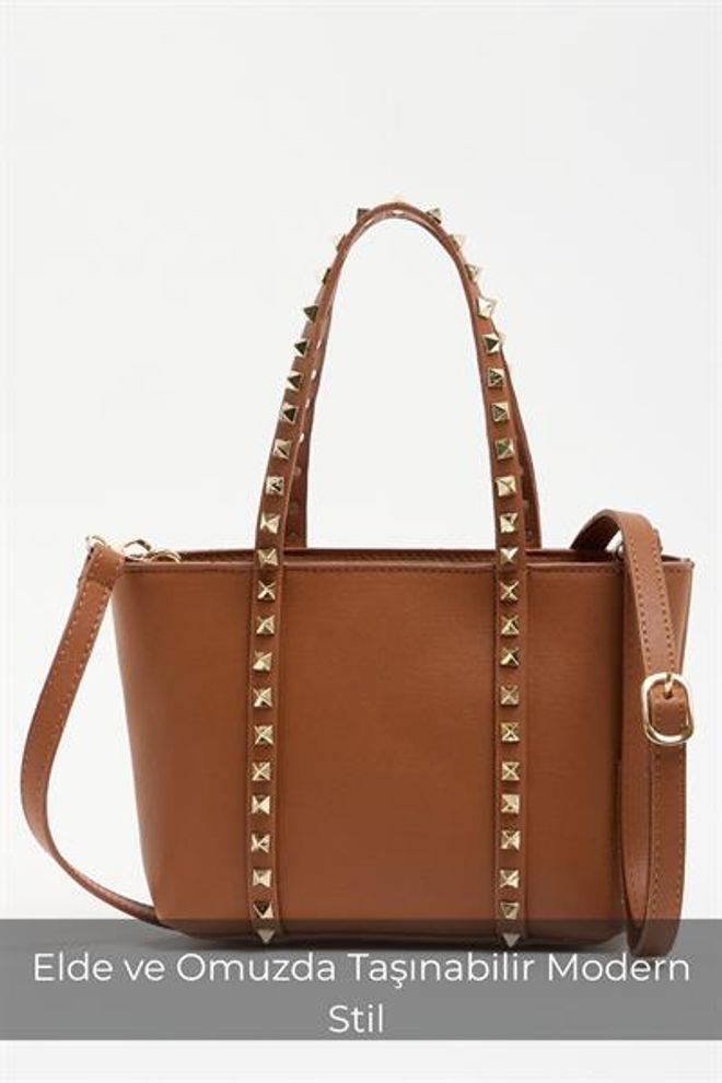 Madamra Taba Kadın Küçük Boy Zımba Detaylı Pu Deri Tokalı El Ve Omuz Çantası Toptan Giyim 2