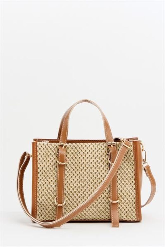 Madamra Leren Gedetailleerde Strogebreide Dameshandtas — Schouder En Handtas In Boheemse Stijl Taba Groothandel Kleding 0