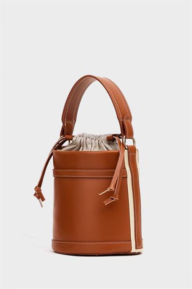 Madamra Kontrast Dikişli Kova El Ve Omuz Çanta Taba Toptan Giyim 1