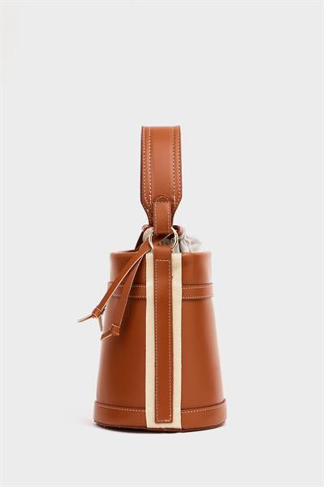 Madamra Kontrast Dikişli Kova El Ve Omuz Çanta Taba Toptan Giyim 2