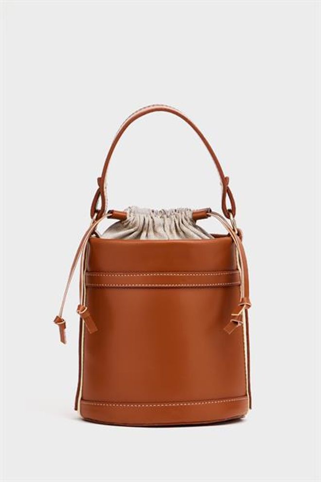 Madamra Kontrast Dikişli Kova El Ve Omuz Çanta Taba Toptan Giyim 4