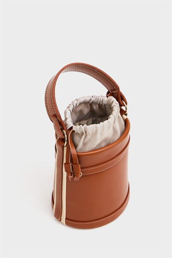 Madamra Kontrast Dikişli Kova El Ve Omuz Çanta Taba Toptan Giyim 3