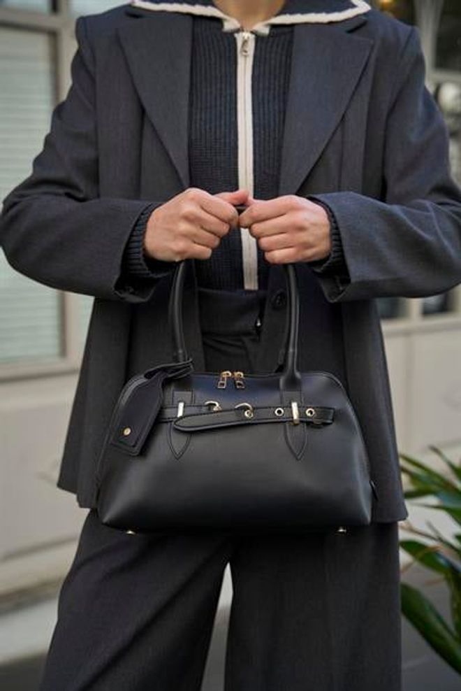Madamra Gold Accessory Retro Handtasche Hand Und Schultertasche Schwarz Großhandelskleidung 0