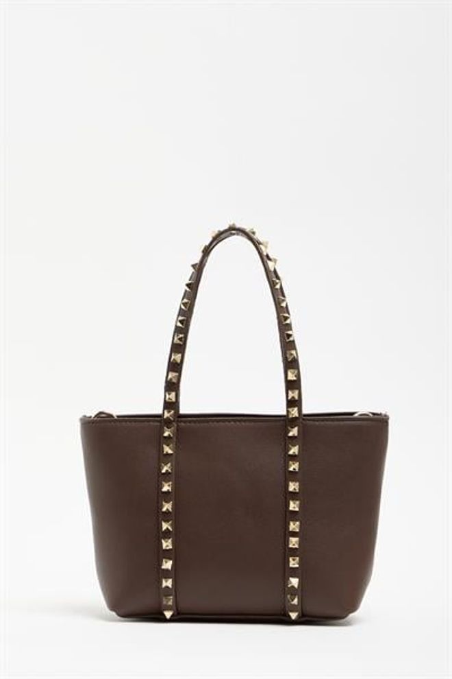 Madamra Kahverengi Kadın Küçük Boy Zımba Detaylı Pu Deri Tokalı El Ve Omuz Çantası Toptan Giyim 3