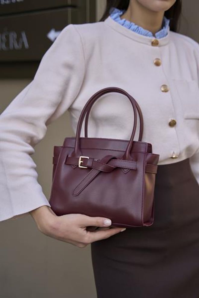 Madamra Mini Kemer Detaylı El Ve Omuz Çantası Bordo Toptan Giyim 0