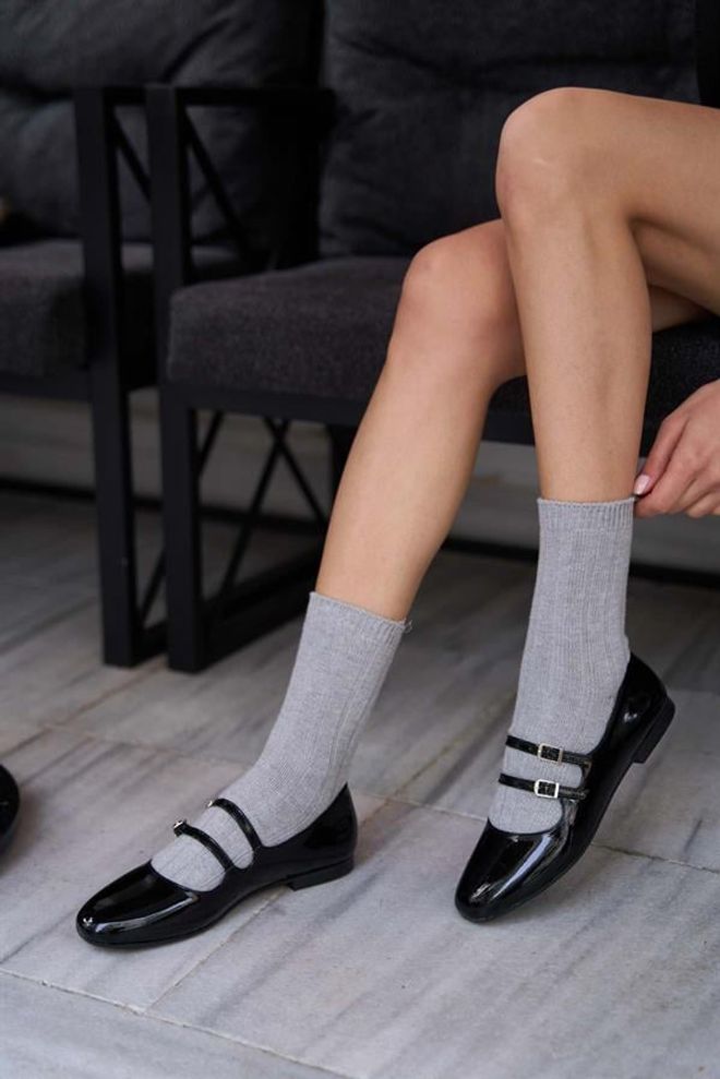 Madamra Babette Con Doppia Cintura In Pelle Verniciata Nera Abbigliamento all'ingrosso 2