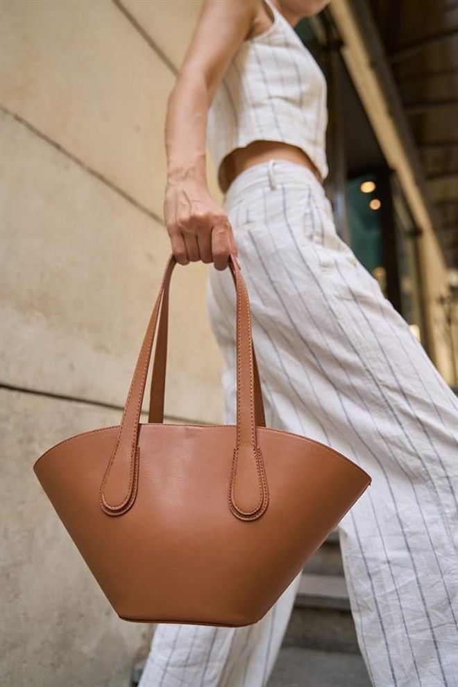 Madamra Leather Look Shopper Bag Taba Oblačila na debelo 0