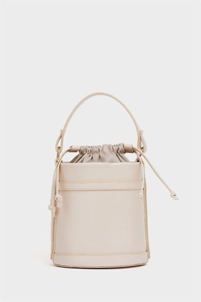 Madamra Kontrast Dikişli Kova El Ve Omuz Çanta Bej Toptan Giyim 4