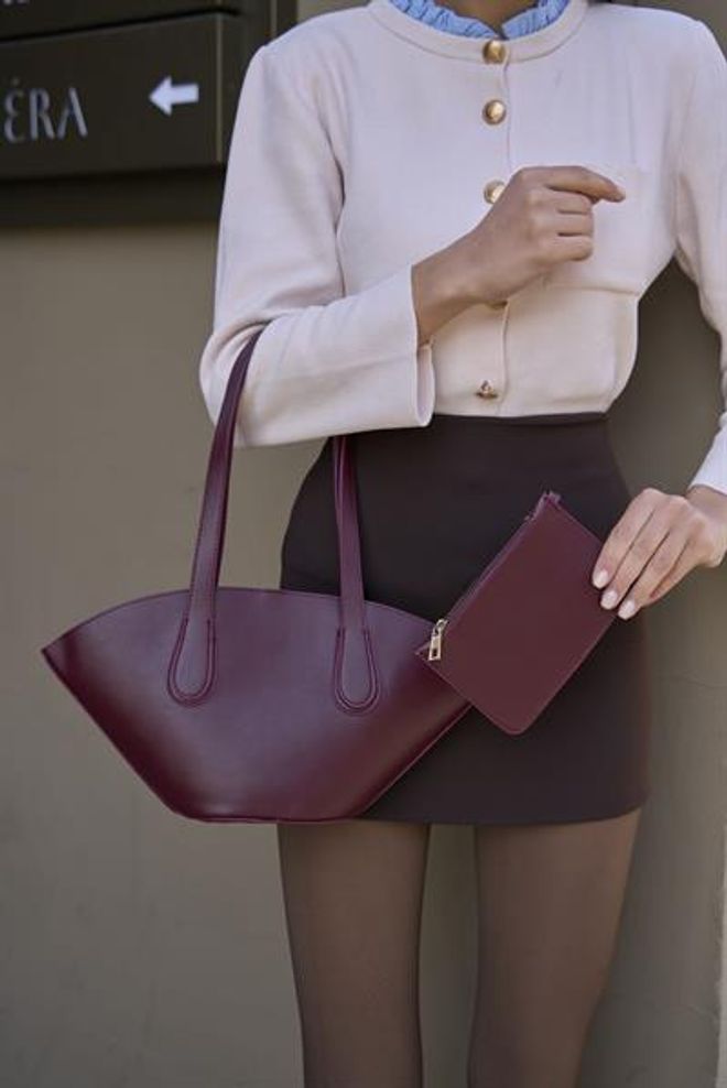 Madamra Bolsa De Compras Com Aparência De Couro Burgundy Roupas por atacado 3