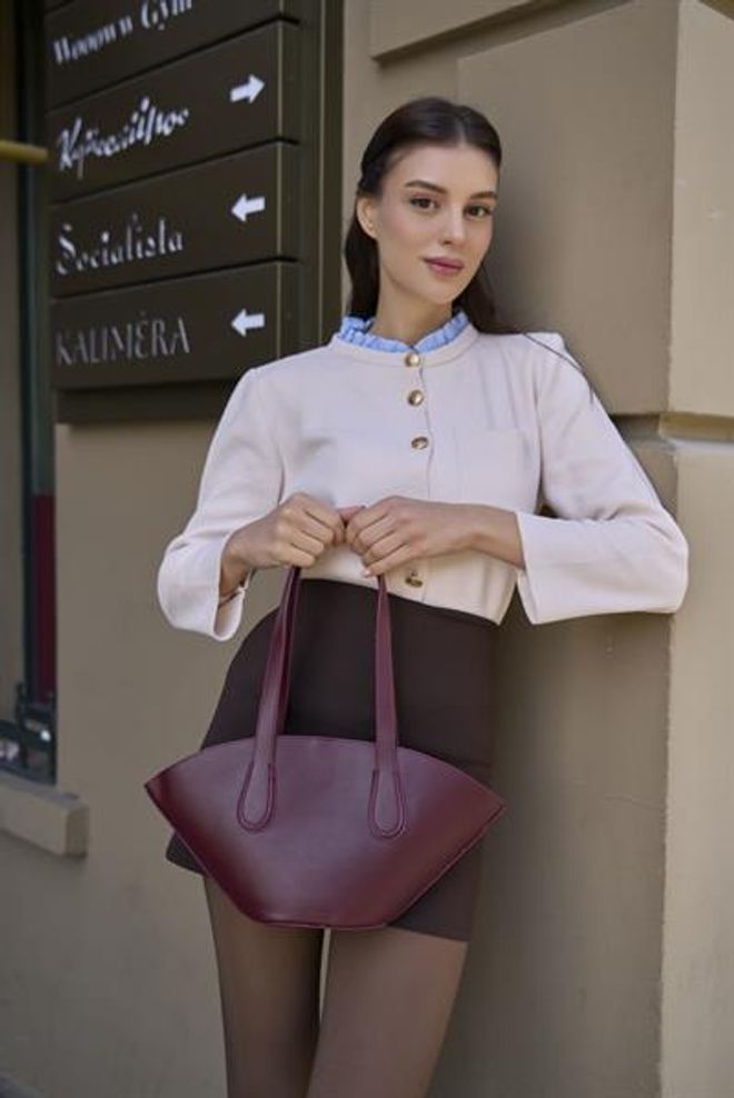 Madamra Bolsa De Compras Com Aparência De Couro Burgundy Roupas por atacado 2