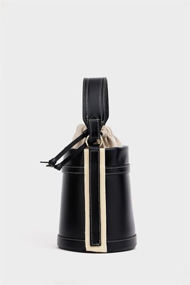 Madamra Kontrast Dikişli Kova El Ve Omuz Çanta Siyah Toptan Giyim 4