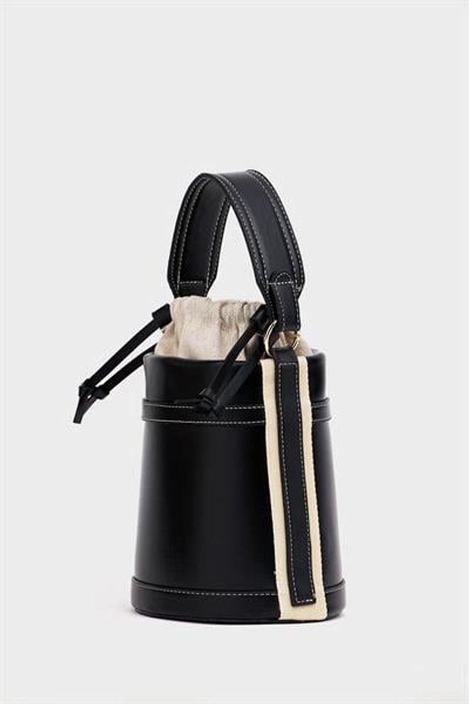 Madamra Kontrast Dikişli Kova El Ve Omuz Çanta Siyah Toptan Giyim 1